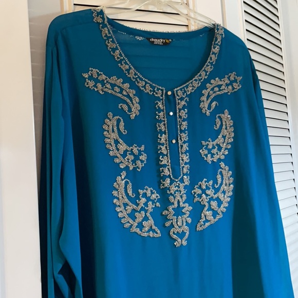 NWT women’s Indian-style tunic top with beading, bottoms and style 3X - Picture 2 of 11